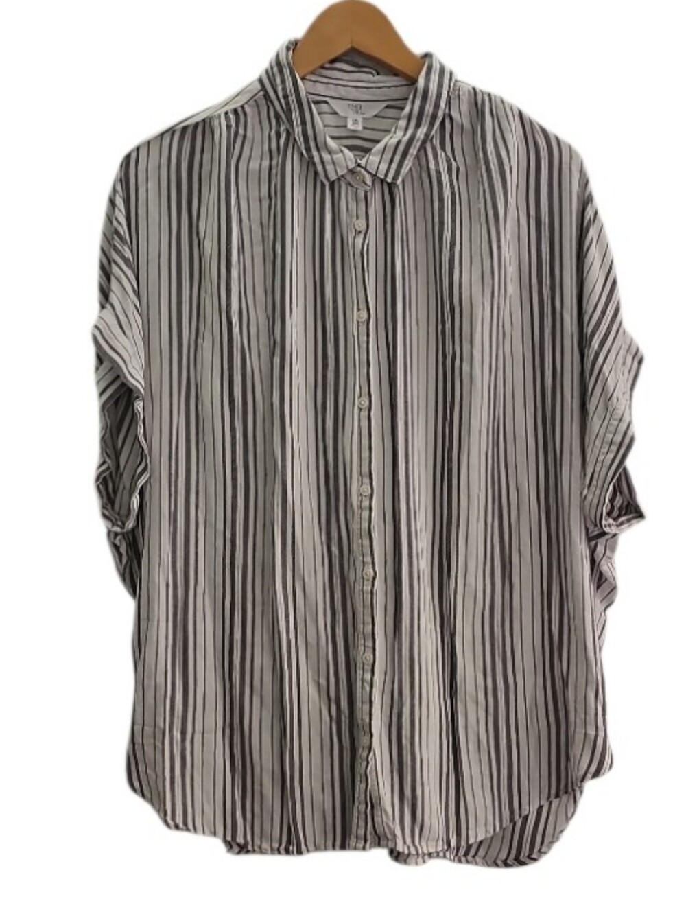 Time and Tru 100% Viscose Striped Button Front Blouse XXL Coastal Casual Travel